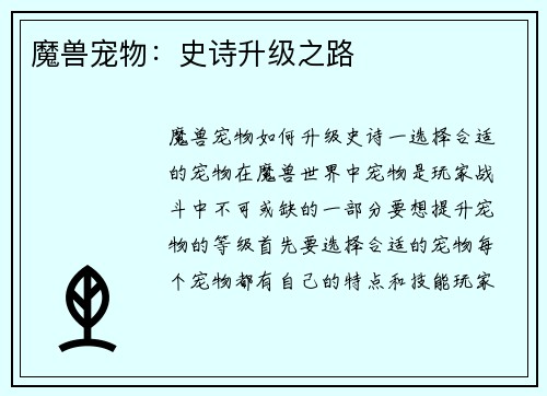 魔兽宠物：史诗升级之路
